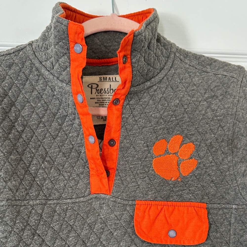 Clemson Pressbox Gray Quilted Sweatshirt with Orange Accents - Picture 5 of 5